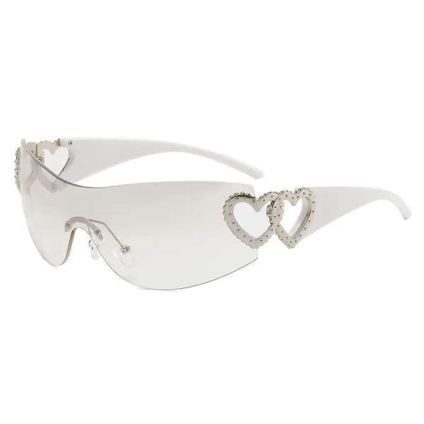 Solglasögon utan båg omlott metall ihåliga hjärtskydd Glasögon enfärgade reseglasögon för kvinnor