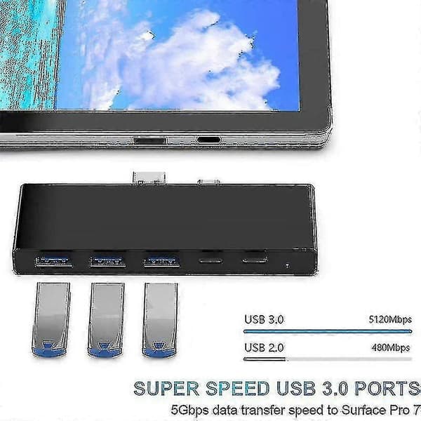 Dockningsstation för Surface Pro 7 Usb Typ C Surface Pro 7 7 i 1 Hub För Surface Pro 7 Tillbehör