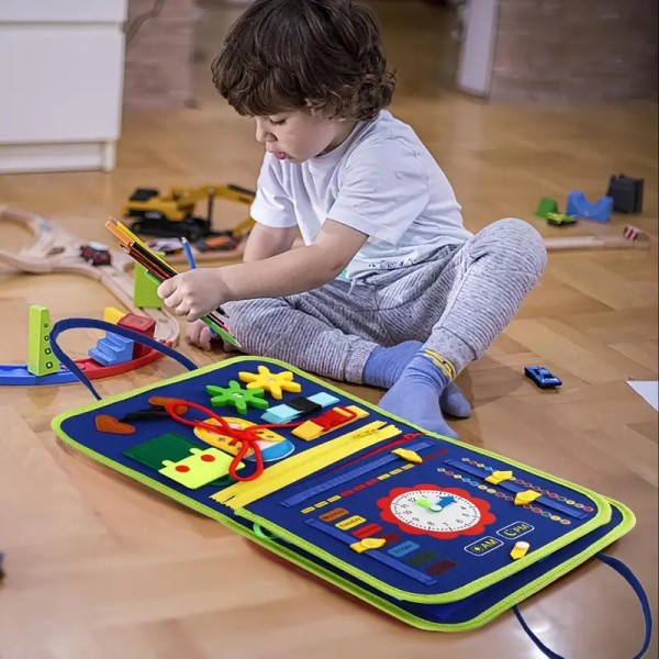 25-I-1 travlt bord: Montessori-legetøj til 1-4-årige småbørn - udvikle finmotoriske færdigheder og sensorisk udvikling blue