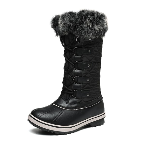 Utendørs vinter kvinners høy topp leggings flat fortykket pels varme snøstøvler