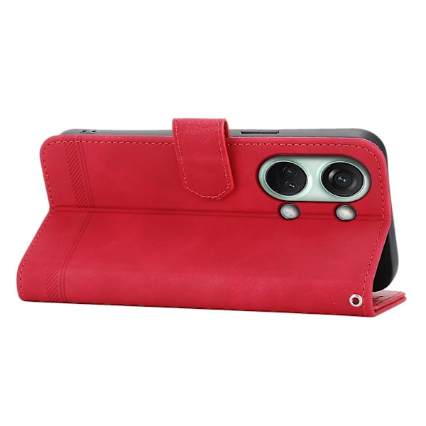 Flip Cover för OnePlus Nord 3 5G/Ace 2V, Linjer Präglad Plånboks Stativ Mobil Läderfodral färg: Röd