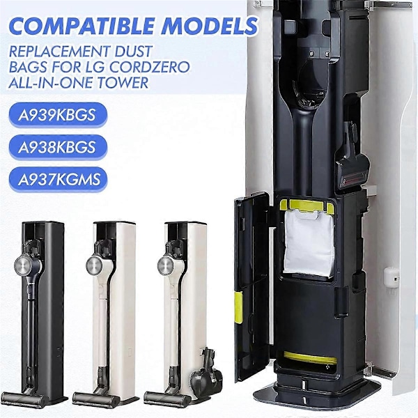 Pölypussit LG All-in-One johdottomalle imurille A939KBGS, A938KBGS, A937KGMS ja A949KTMS, lian hävitys