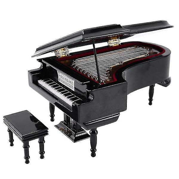 Miniatyr Grand Piano Model Kit Musikinstrument Med Stol, Til Hjemmekontor Dekoration (Sort, Med