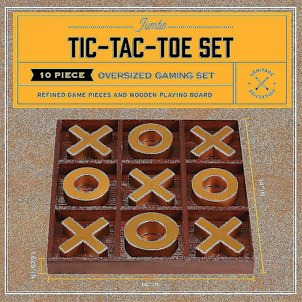 Tic-Tac-Toe Spelbräde i Massivt Trä - 10 Delar Premium Giant Gold 14 tum - Utomhus/Inomhus Festset Leksak För Barn/Vuxna - Bakgård Underhållning