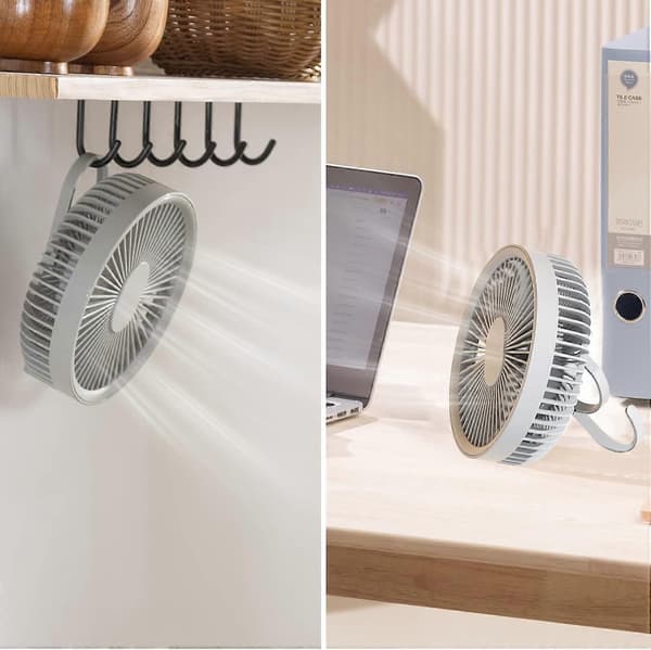 Bordventilator USB Genopladelig Bærbar Ventilator med LED Lys Støjsvag Ventilator Køleventilator - Grå