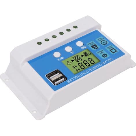 10A PWM solcelleladeregulator med LCD-skjerm, doble USB-porter, kompatibel med 12V/24V paneler
