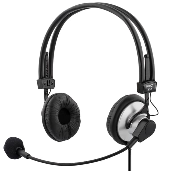 Headset, volymkontroll på kabeln, 2 x 3,5 mm, 2 m kabel