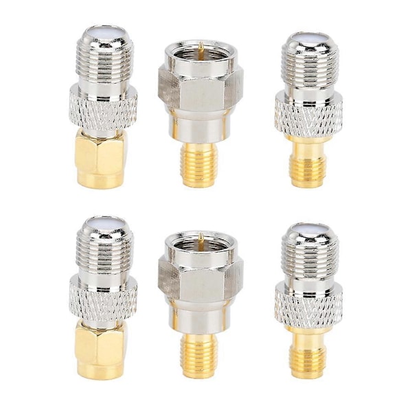6 stk 50 Ohm Impedans Ren Messing F-type til SMA Adapter med Sterk Tilkobling for Wi-Fi Radio Eksterne Antenner