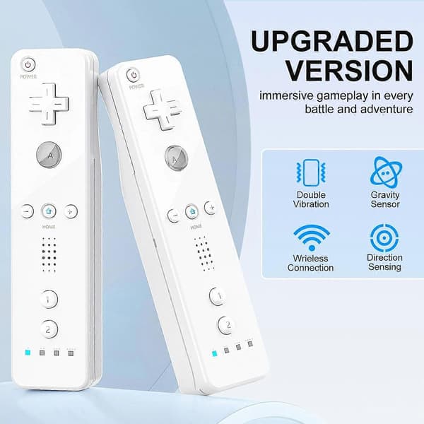 2025 Nyeste Wii Remote, Wii Kontroller 2-pakning med Håndleddsstropp og Silikonetui, Hvit