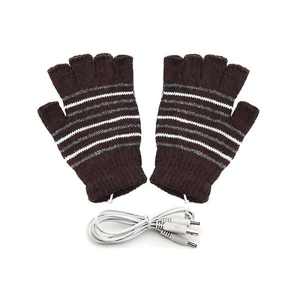 Winter USB Warm Heated Gloves Fingerless Gloves - Brown Stripes-jbk