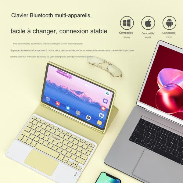 Touchscreen Bluetooth-tastatur velegnet til mobiltelefoner og iPad-tablets, universel trådløs opladning white