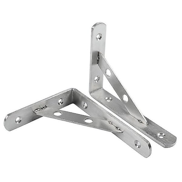 Väggmonterat hörnhyllfäste i rostfritt stål, silver, rät vinkel, solid stag (2-pack, silver)