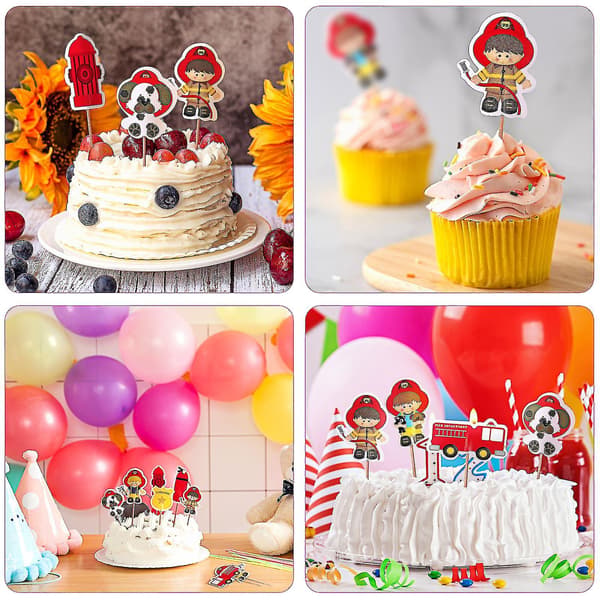 24 stk Barn Dekor Brannmann Kakedekorasjon Cupcakes Brannbil Topper Brannmann Temafest Tilbehør