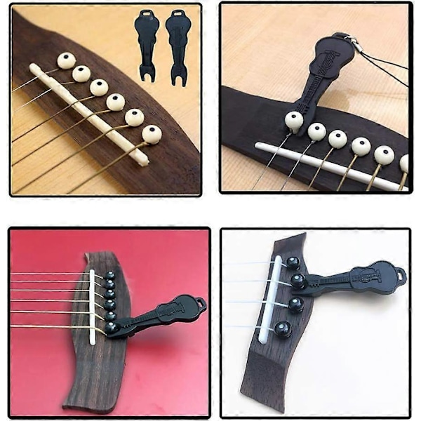 Akustisk Gitar Plast Bro Pins Plugger - 6 stk med 1 stk Bro Pin Trekker Fjerner Svart
