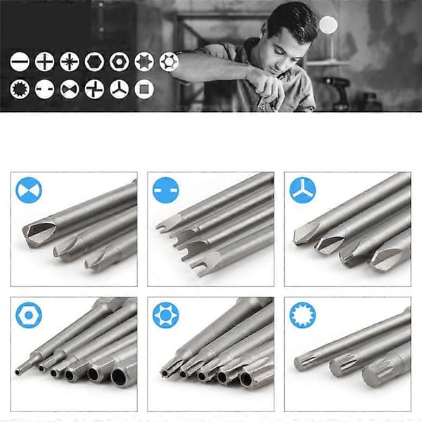 Sikkerhedsbitsæt Skruetrækkerbit 1/4 Skruetrækkerbits Langt Sæt Torx Flad Hoved Hex Driver Bits til Ho
