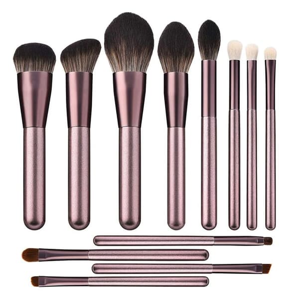 Makeupbørstesæt - Professionel - Lilla - 12 dele - Nylon - Træ