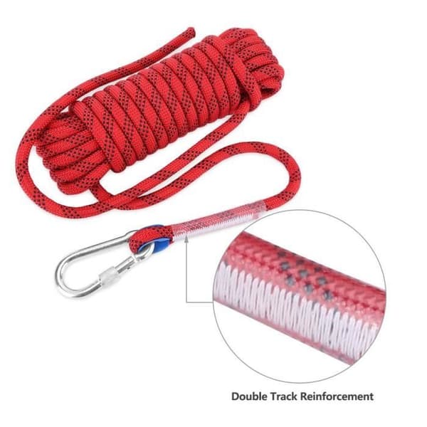 Klatrereb - 20m - Polyester - 12mm - Rød - 2100 kg Trækstyrke