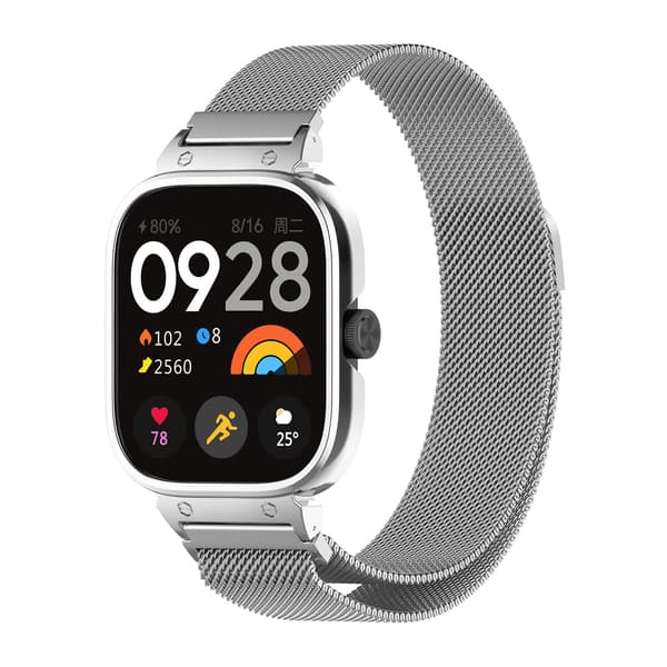 Metal Frame Case with Integrated Strap for Redmi Watch 4 Silver