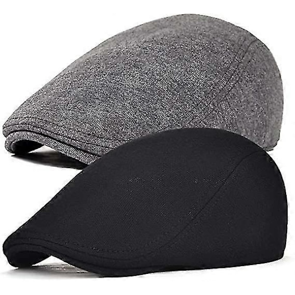 2-pack Herr Bomull Newsboy Keps Mjuk Passform Cabbie Hatt
