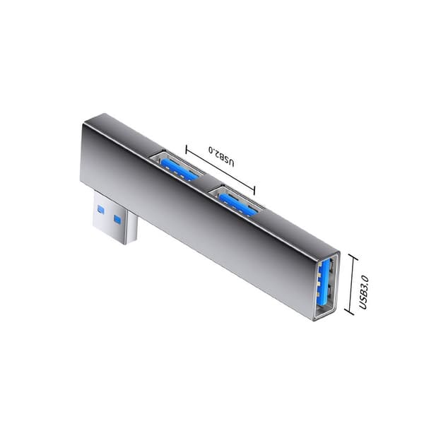 Multi-Port USB-hub: USB til dobbelt USB 2.0 + USB 3.0 til telefoner, tablets og laptops grå