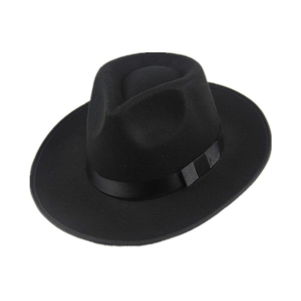 Visirhat Herre- og Dame-tophat Hårdfilt Bred skygge Efterårssort Retro Hat Filthat Jazzhat Black