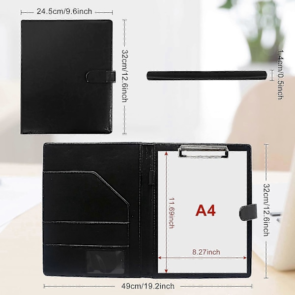 A4 Magnetisk Konferensmapp Clipboard med Förvaringsportfölj Padfolio PU Läder Intervju Dokumentorganisatör