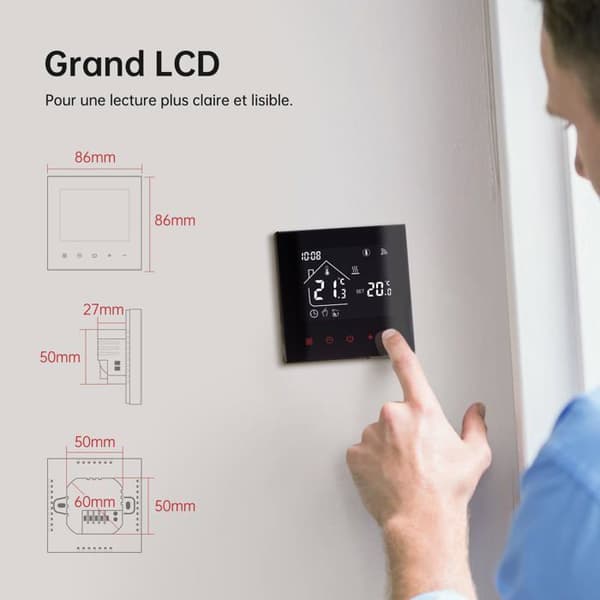 WiFi Smart Termostat for Gasskjeleoppvarming, Romtermostater, Intelligent Programmerbar Termostat, 3A, Svart