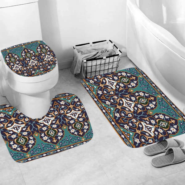 4 st Badrum Duschdraperi Form Vattentätt Bad Draperi Set Toalettlock Matset (180*180cm) BILD4