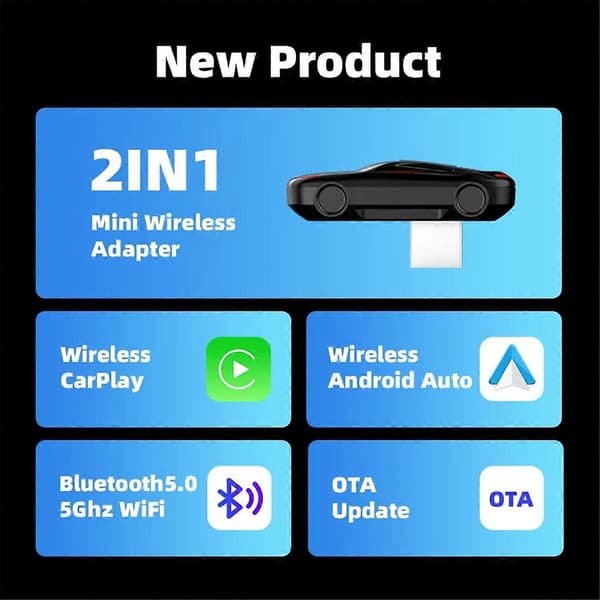 Langaton Carplay -sovitin Android Auto Smart AI Box Bluetooth WiFi Nopea Yhteys Plug and Play Wirille
