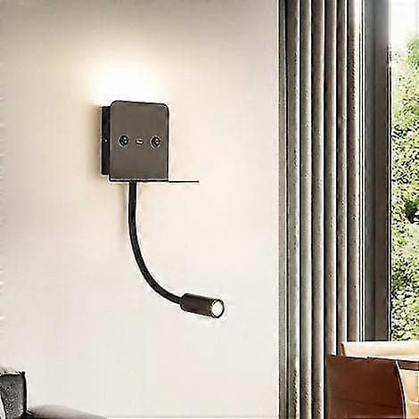 Væglampe + 3w Led Læselampe Med Usb Port Sort - Sort