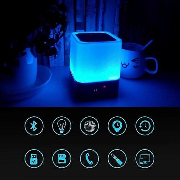 LED Kontakt Natlampe, Bluetooth Højttalerlampe, Bærbar Trådløs Højttaler Sengelampe, USB Genopladelig Bordlampe
