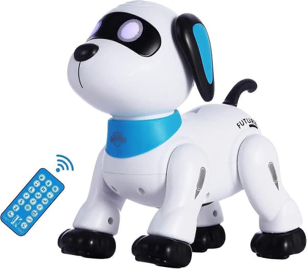 Fjärrkontroll Robot Hund Leksak, Interaktiv Programmerbar för Barn, Smart Dansande Robotvalp med LED-Ögon och Ljud, Blå