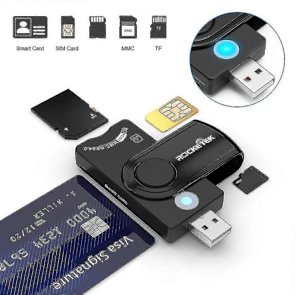 ROCKETEK CR310 USB 2.0 Smart Card Reader SD TF ID SIM Bankkort Connector Adapter