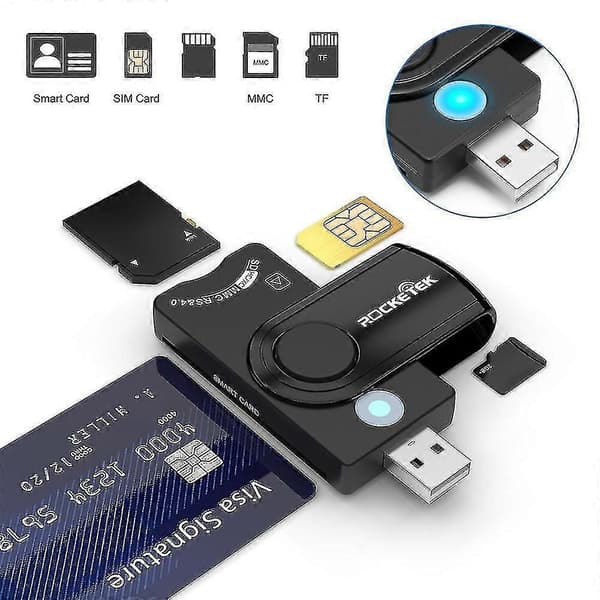 ROCKETEK CR310 USB 2.0 Smart Card Reader SD TF ID SIM Bankkort Kontakt Adapter