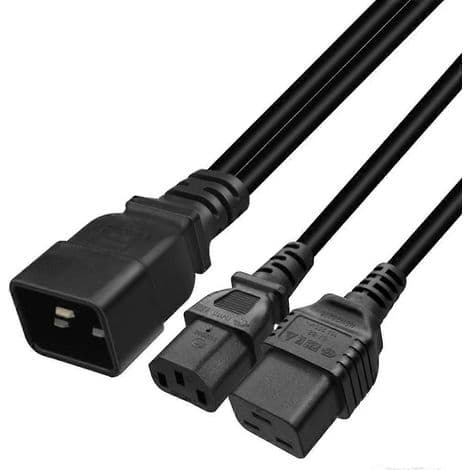 Y-förgreningsströmadapter IEC 320 C20 hane till C13 + C19, strömomvandlingskabel