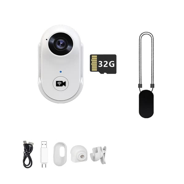 White A100+ Thumb Action Camera Magnetic Kit with 32G - Pocket Size 1080p HD Camera compatible with Action Camera