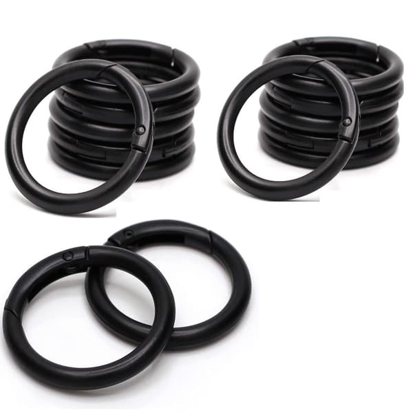 Rund karbinhake / öppningsbara ringar 15-pack Svart