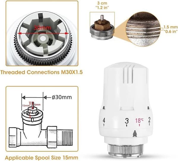 Sett med 4 termostatiske radiatorventiler