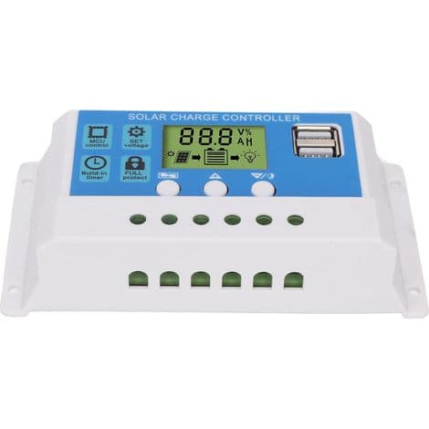 10A PWM solcelleladeregulator med LCD-skjerm, doble USB-porter, kompatibel med 12V/24V paneler