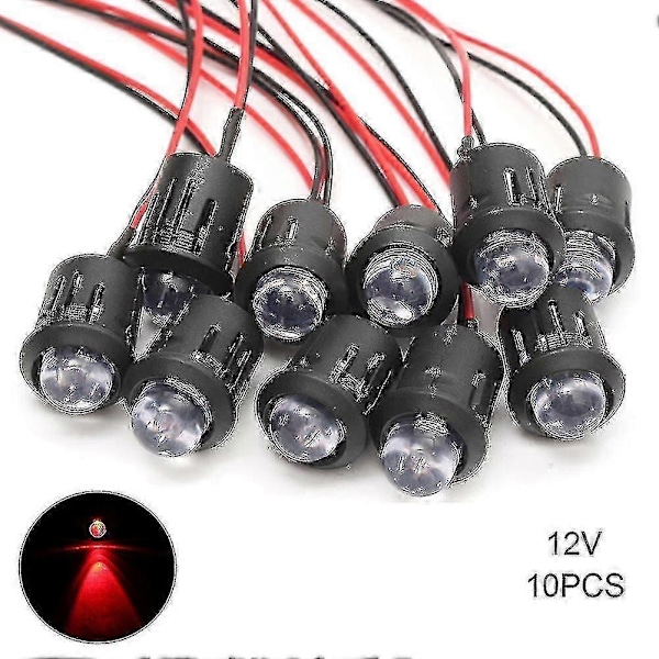 10 st/set 12V 10mm Förkopplade Konstanta LED Ultra Ljusa Vattenklara Glödlampor Kabel 20cm Förkopplad LED Ay