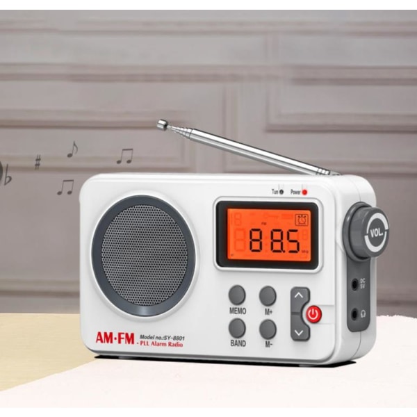 AM/FM radio højkvalitets bærbar radio hvid