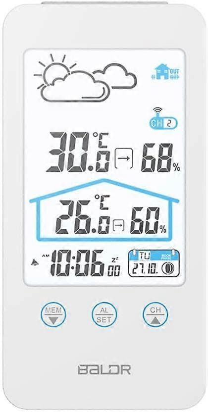 Digitalt Termometer Hygrometer Praktisk Trådløs Værstasjon med Utendørs Sensor Barometer Bakgrunnsbelysning Tidsvisning
