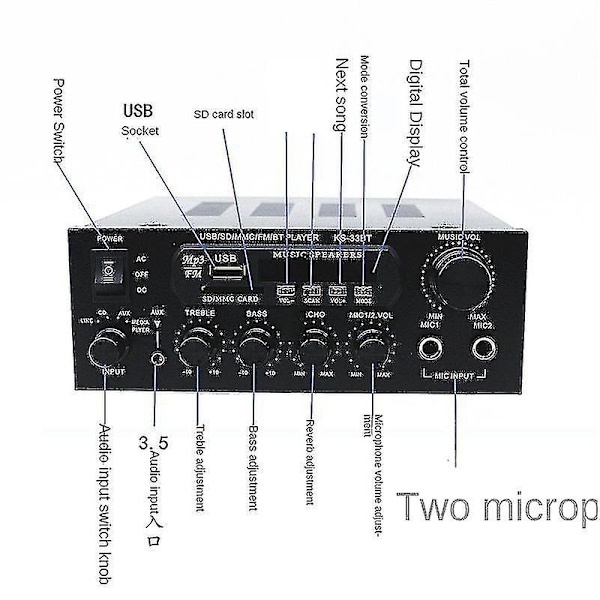 1200w 220v Bluetooth Forstærker Hifi Digital Forstærker 33bt Stereo Led Digital Audio Forstærker Auf-f