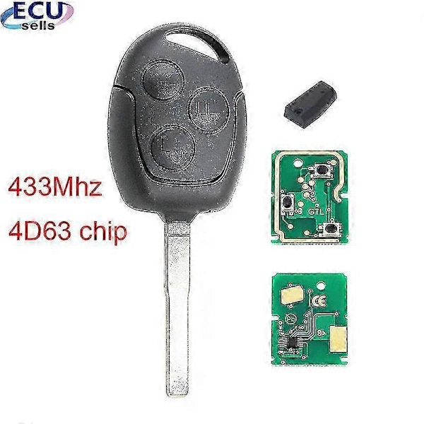 3-knapps fjärrkontroll till bilnyckel 433Mhz för Ford Focus Fiesta Fusion C-Max Mondeo Galaxy C-Max S-Max med 4D63-chip HU101 Yalo