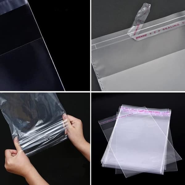 Förpackning med 200 självhäftande transparenta cellofanpåsar - Rektangulära, perfekta för att förpacka dina bakverk och presenter.