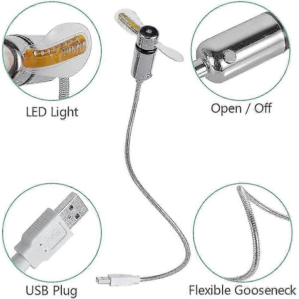 USB Klokkevifte, Huiheng Mini Sammenleggbar Svanehals LED-vifte for, Stille LED Klokkevifte for Hjem og Kontor Stasjonære Datamaskiner