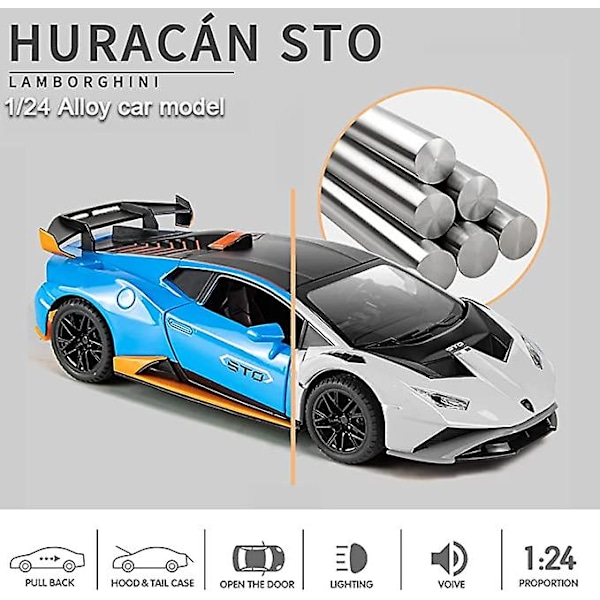 1:24 Alloy Diecast -auton malli Lamborghini Huracan STO 2021, Vetoautot malliautot lelu lapsille 3-12 vuotiaille lahja aikuisen kokoelmaan