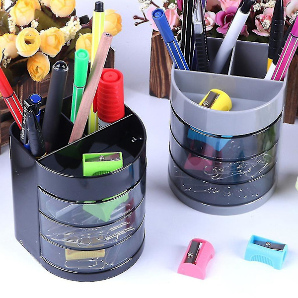 Multifunktionel Pen Blyantholder Tre Lag Skrivebordsskuffe Organizer Papirvarer #yg