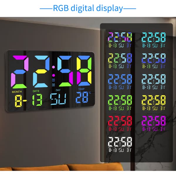 Digitaalinen kello RGB LED-näytöllä Musta