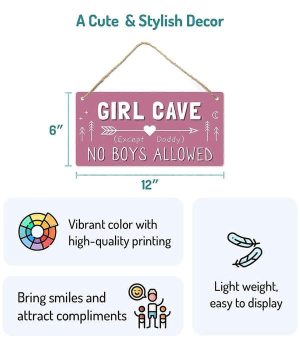 Girl Cave Skylt, Flickrumsdekorationer för Sovrum